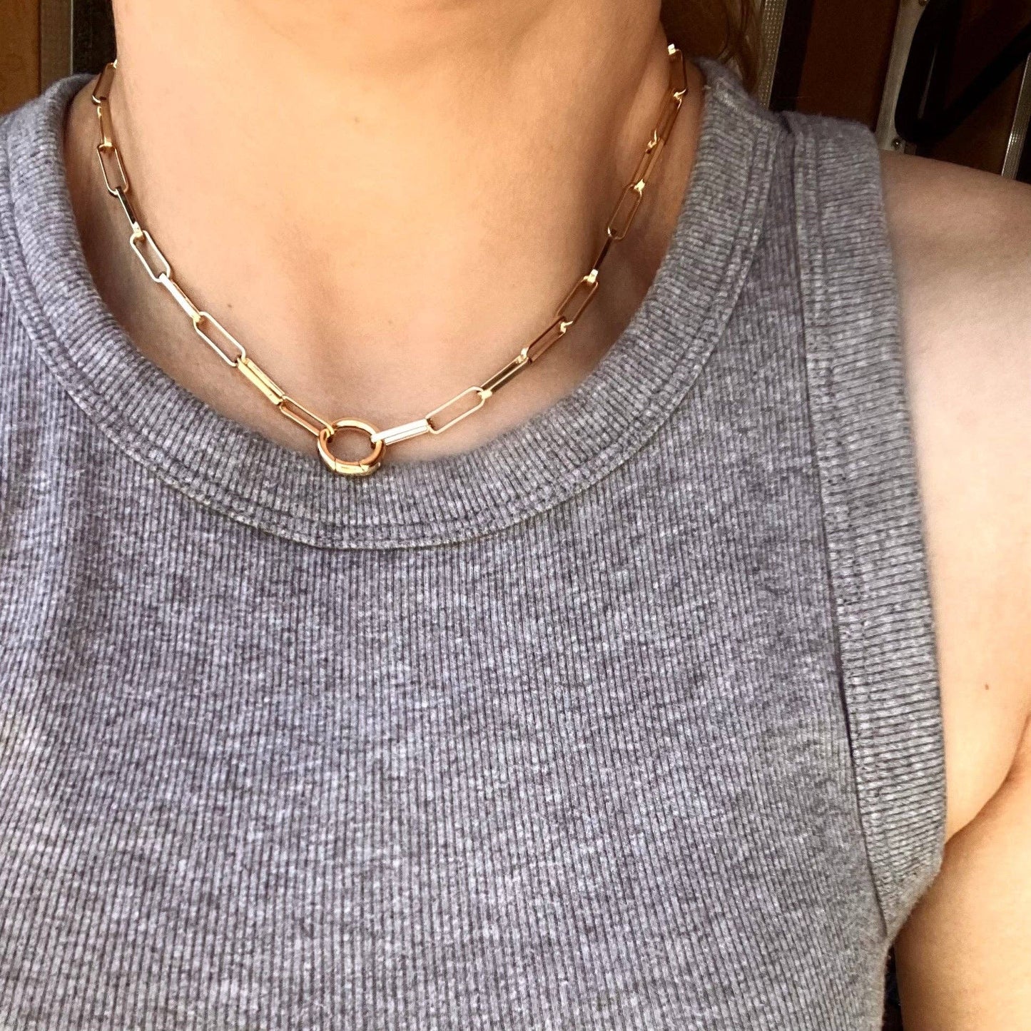GoldFi - 18k Gold Filled Paperclip Chain Necklace Featuring Carabine: 18 inches