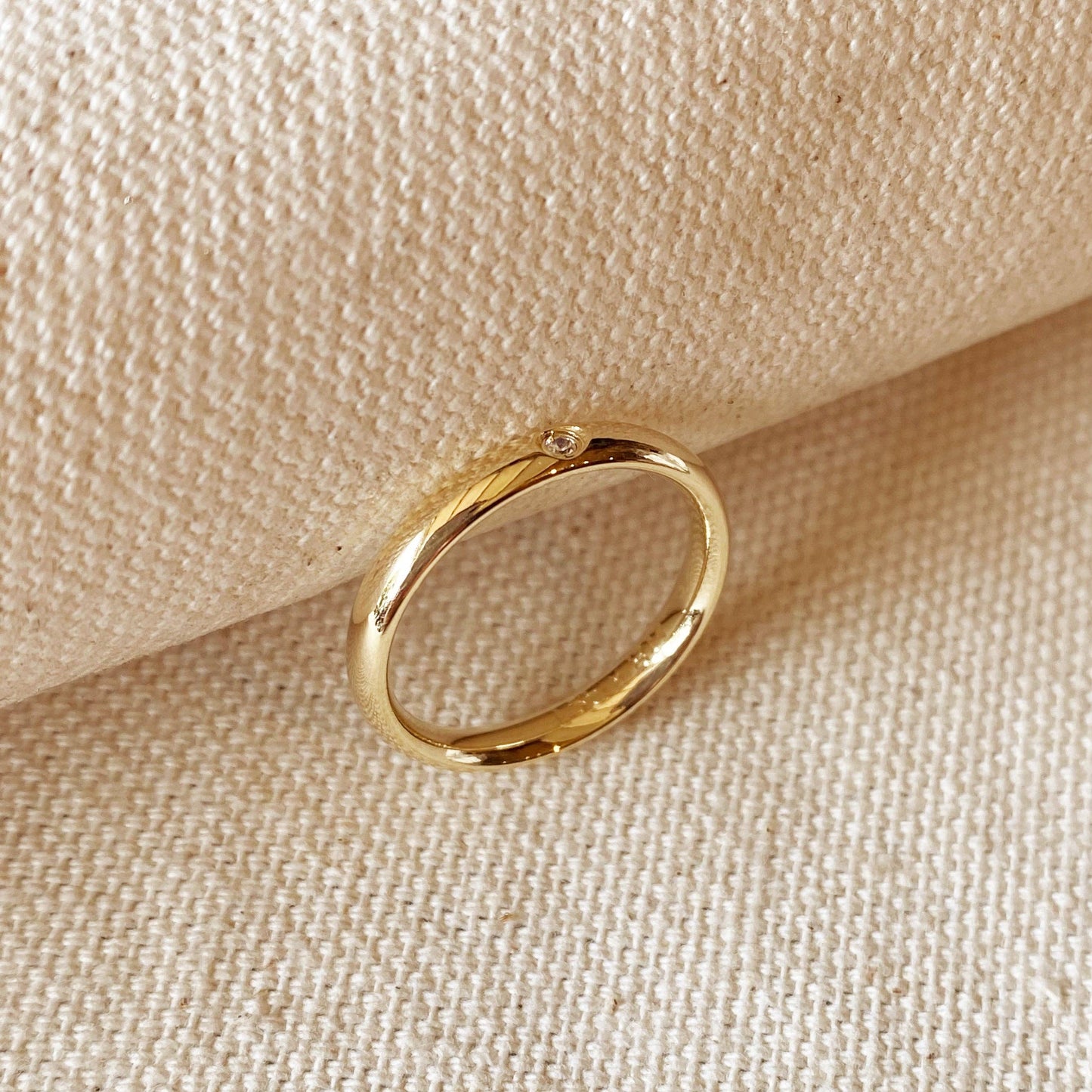 GoldFi - 18k Gold Filled Band Ring With Cubic Zirconia Stone: 9