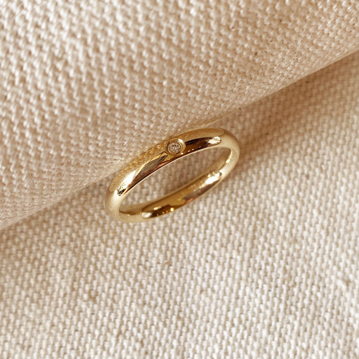 GoldFi - 18k Gold Filled Band Ring With Cubic Zirconia Stone: 9