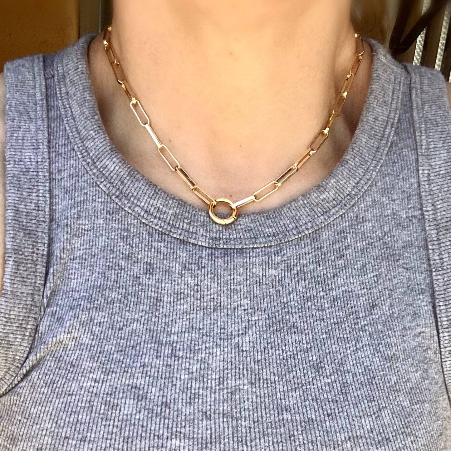 GoldFi - 18k Gold Filled Paperclip Chain Necklace Featuring Carabine: 18 inches