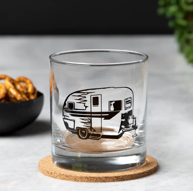 Camper Trailer Rocks Glass